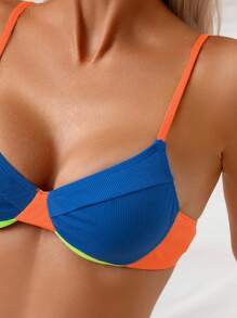 Swim Vcay 2 pièces Femmes Ensemble de bikini avec Top court à bretelles fines à blocs de couleurs avec armature et bas de bikini