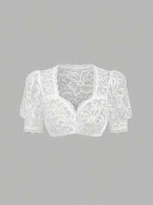 Fairmaia Elegant Sheer Lace Blouse Traditional German Style Women's Dirndl Top, For Oktober Lace Top In Solid Colors For Women, Traditional Summer Fashion, Halloween