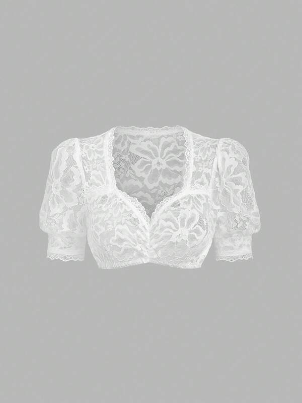 Fairmaia Elegantes Damentop im traditionellen deutschen Stil aus transparenter Spitze