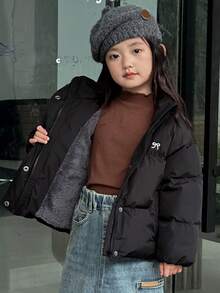 Dazy Kids 少女蝴蝶结刺绣拉链冬季棉服连帽夹克