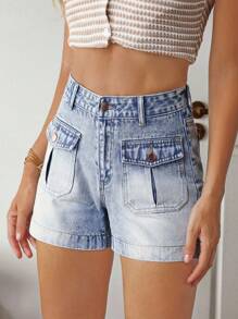 EMERY ROSE Women's Casual Washed Denim Cargo Shorts