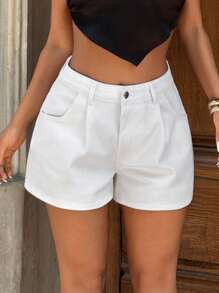 SHEIN Short en jean à taille haute avec plis et boutons devant