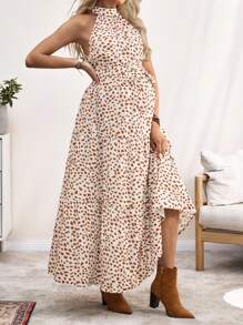 SHEIN Váy bầu buộc eo nhiều lớp in họa tiết - Nhiều màu - Xem 5