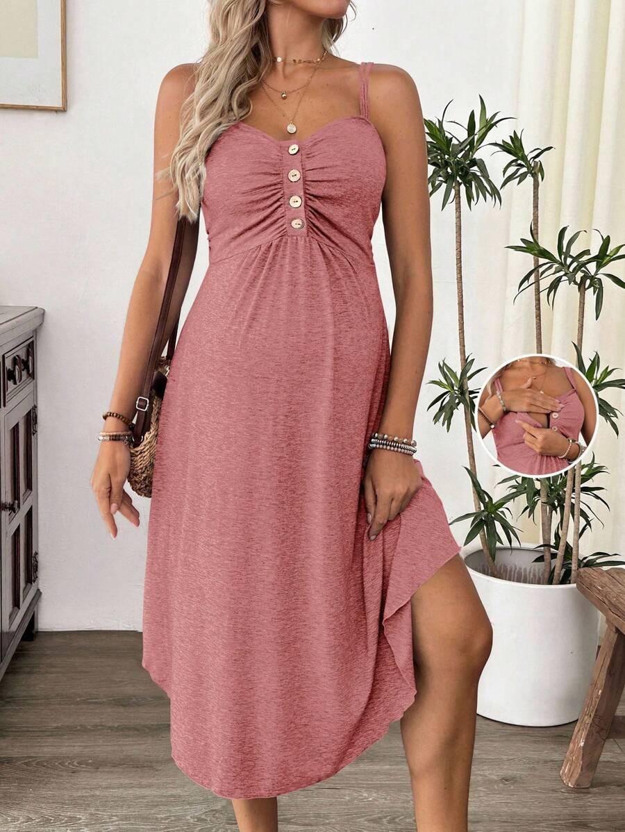 SHEIN 休闲纯色无袖哺乳连衣裙，夏季