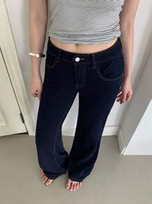 SHEIN EZwear 女式口袋设计喇叭休闲百搭牛仔裤