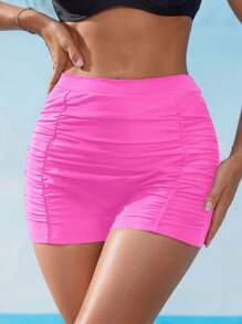 Swim Lushoire Women's Black Ruched High Waisted Slimming Butt Lifting Bikini Bottom Swimsuit, Suitable For Vacation, Beach In Spring/Summer - Pink - View 8