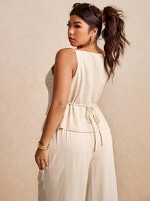 Elaquor Damen Große Größen Camisole Hemd in einfarbig, lässig, Knopfleiste, Sommer