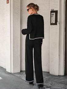 CLARA VERO Áo len đen phối hợp với quần và áo len họa tiết tương phản cho nữ - màu đen - Xem 2