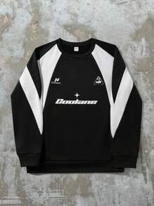 SHEIN 1 Piece Teen Boy Casual Sports College Round Neck Multi-Color Stitching Round Neck Sweatshirt With European And American Letter Patterns Suitable For Back To School, Birthday Parties, Evening Parties, Performances, Weddings, Baptisms, Opening Ceremonies, Daily,In Fall/Winter