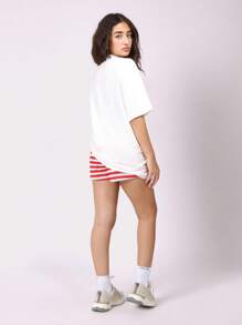 SUMWON Oversized Summer Tee Small Logo Minimalist Modern Casual Top Weekend Street Style Short Sleeve Tshirt Essential Basic Comfort Relaxed Fit - White - View 5