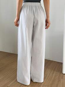 DAZY 简约条纹宽松直筒休闲裤，秋季睡衣 - 淺藍色 - 查看 2