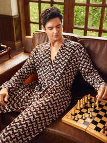 EverLounge English Gentleman Nobility Old-Money Geometric Print Men's Casual Robe - Multicolor - View 2