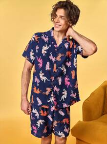Funny Cartoon Cute & Mischievous Men's Pajama Set - Multicolor - View 4