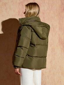 Bóhologie Manteau d'hiver kaki court, décontracté et confortable à capuche pour femmes - Beige - Voir 2