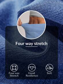 SHEIN Tall 女士休闲水洗弹力腰斜插口袋牛仔迷你裙，夏季 - 藍色 - 查看 9