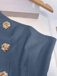Franclia Camicetta elegante e alla moda da donna a forma di S con spalla inclinata e decorazione di fibbia metallica, adatta per la primavera/estate
