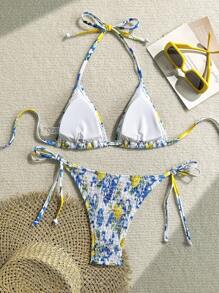 Swim Mod Bộ đồ bơi bikini in họa tiết buộc cổ 2 mảnh đi biển mùa hè cho nữ - Nhiều màu - Xem 2
