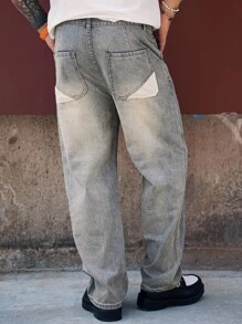 DAZY Jeans in denim blu lavato tinta unita, da uomo, per primavera/estate