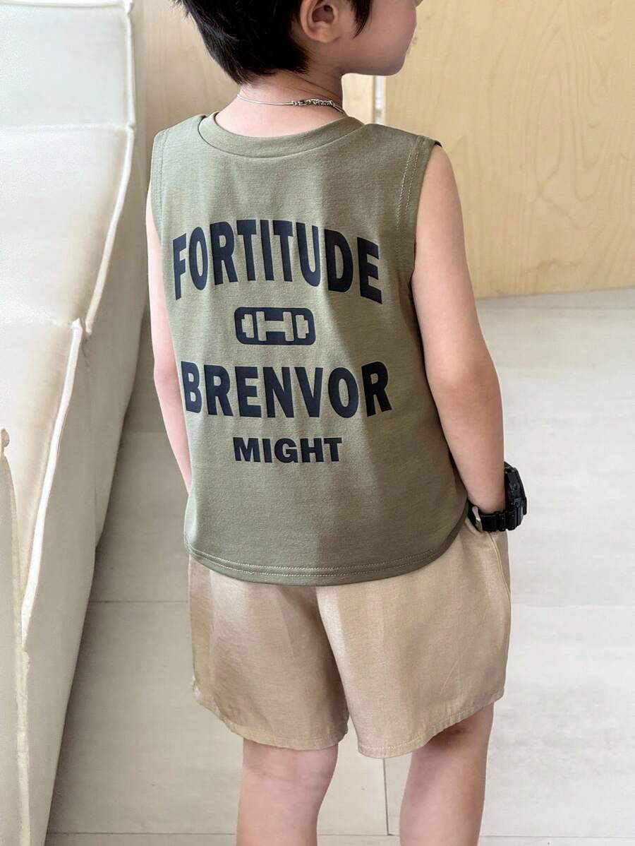 SHEIN 男童休闲日常装字母印花针织背心和短裤套装 - 彩色 - 查看 1