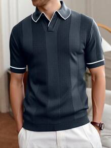 Manfinity Homme 男士罗纹领宽松短袖休闲针织毛衣