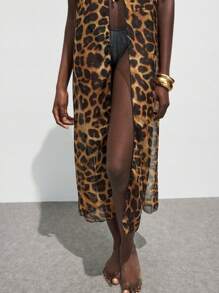 Maija Vestido transparente con estampado de leopardo como cubrecostas para la playa y vacaciones de la mujer - Marrón - Ver 7