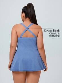 SHEIN Essnce فستان كامي بأسلوب أزياء رياضية مرنة عالية من الجينز المحبوك، مقاس كبير للنساء