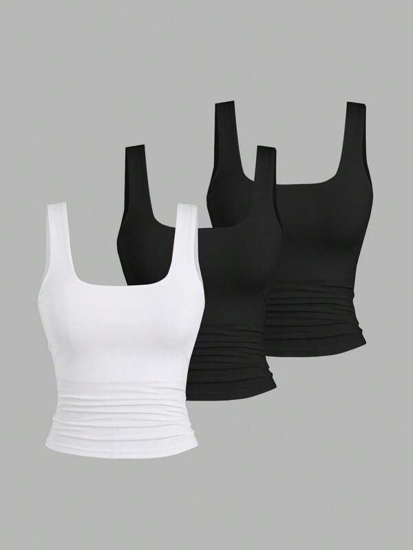 Sweetra Top camisol casual pentru femei, culoare solidă, versatil pentru vară