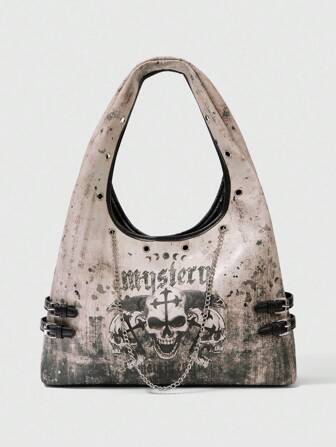Grunge Punk Bolso de hombro de mujer de gran capacidad, de moda y casual