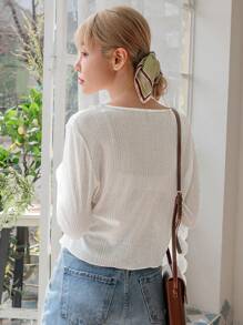 DAZY 女式长袖纽扣纯色T恤，秋季女装