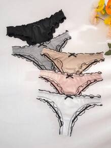 PetitDoll Women Fashionable Wave Edge Hollowed-Out Triangle Panties (Pack Of 5)