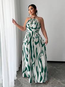 SHEIN SXY Elegantes Pendlerkleid für Damen in Große Größen, Frühling/Sommer, schwarz-weiß gestreiftes Muster, Taillenbindung, A-Linie Silhouette, geeignet für den Alltag, Business, einfach, Pendeln, elegant, Lässig, Einkaufen, Ausgehen, verspielt, leicht kombinierbar, schmeichelhaft für die Figur