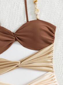 Swim Chiccia Traje de baño de una pieza de mujer con bloques de color calado, elegante y sencillo para resort