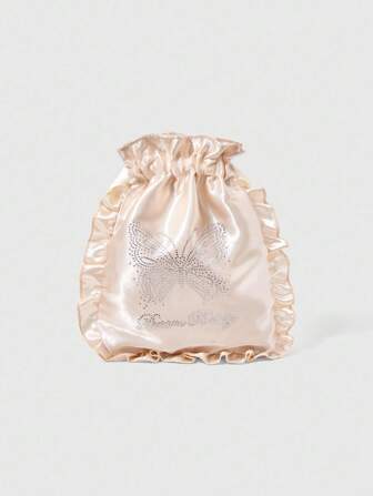 Kawaii Borsa portatile con coulisse per il trasporto e la conservazione di biancheria intima, con decorazione a farfalla e strass