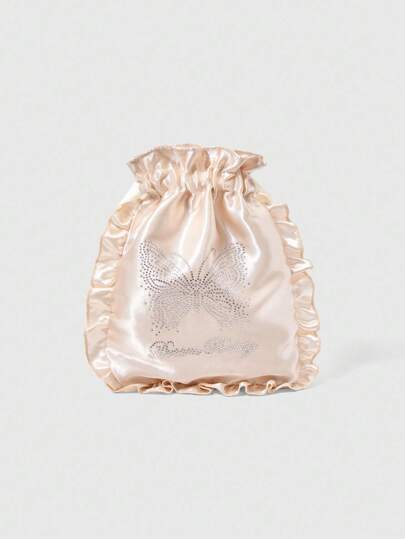 Kawaii Rhinestone Butterfly Travel Underwear Storage Drawstring Bag, Portable