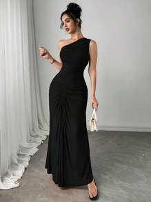 Firerie 女士新款优雅红裙褶饰网纱连衣裙、度假裙、酒红色裙子/海边、派对、酒会/演唱会/郊游休闲 - 黑色 - 查看 3