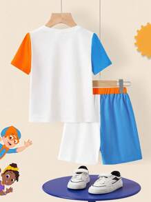 Blippi X SHEIN Kleine Jungen 2 Stücke/Set Cartoon Grafik Farbblock Kurzarm T-Shirt & Shorts Sommer Outfit - Verschiedenfarbig - Übersicht 3