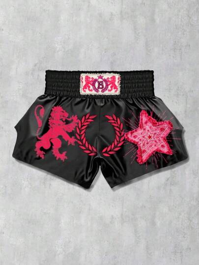 Street Life Pantalones cortos de boxeo casuales sueltos con cintura elástica y estampado de eslogan para hombres