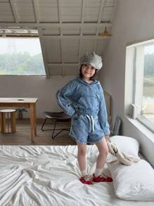 Young Girls Denim Two Pieces Outfits - Light Wash - View 7