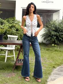 Ria Solene Vintage Ditsy Floral Lace Trim Sleeveless Blouse - Multicolor - View 4