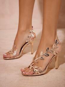 SHUZIA 精致女士玫瑰金镜面镂空树叶细高跟凉鞋圆头，夏季春季舞会派对俱乐部度假鞋 - 玫瑰金 - 查看 1