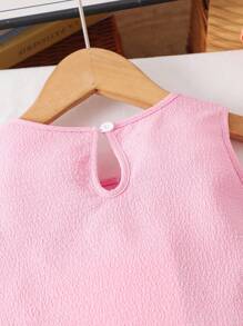 Elladie kids 女童纹理面料撞色下摆无袖上衣和休闲短裤T恤套装 - 粉色 - 查看 4