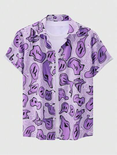 Street Life Camicia con stampa di sorrisi su tutto in stile Y2K senza t-shirt, per la scuola