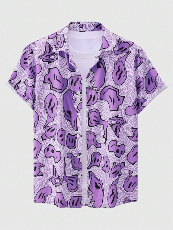 ROMWE MEN Street Life Men Allover Smile Face Print Y2k Shirt Without Tee, School