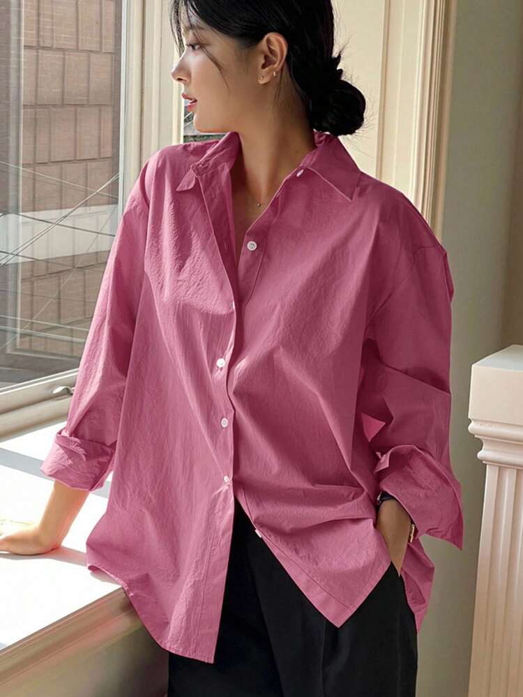 Women's Solid Color Long Sleeve Single Breasted Casual/Work Shirt