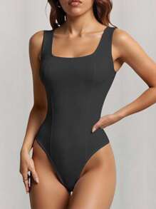 3 PiecesWomen Solid Square Neck Bodysuit Set - Multicolor - View 5