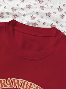 Chiquease Women's Casual Strawberry & Letter Print Short Sleeve T-Shirt, Summer Graphic Tees Women Tops, Christmas