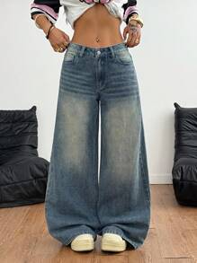 Coolane Women's Casual Versatile Pocketed Wide Leg Jeans