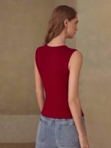 MOTF PREMIUM SOLID RHINESTONE CUTOUT FRONT RUCHED SLIM FIT TANK TOP - Red - View 3