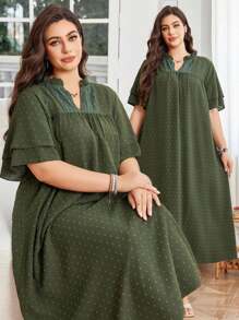 Lacomfia Robe décontractée élégante pour tous les jours avec encolure ronde, manches courtes amples et texturées, grande taille, avec volants