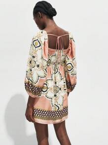 Maija Đầm thường ngày thanh lịch cho kỳ nghỉ hè với thiết kế họa tiết Totem & hoa thời trang dành cho nữ, cổ khoét sâu, tay bồng, chân váy chữ A, trang phục đi biển theo phong cách Boho, phù hợp cho lễ hội âm nhạc, phong cách đồng quê - Nhiều màu - Xem 9